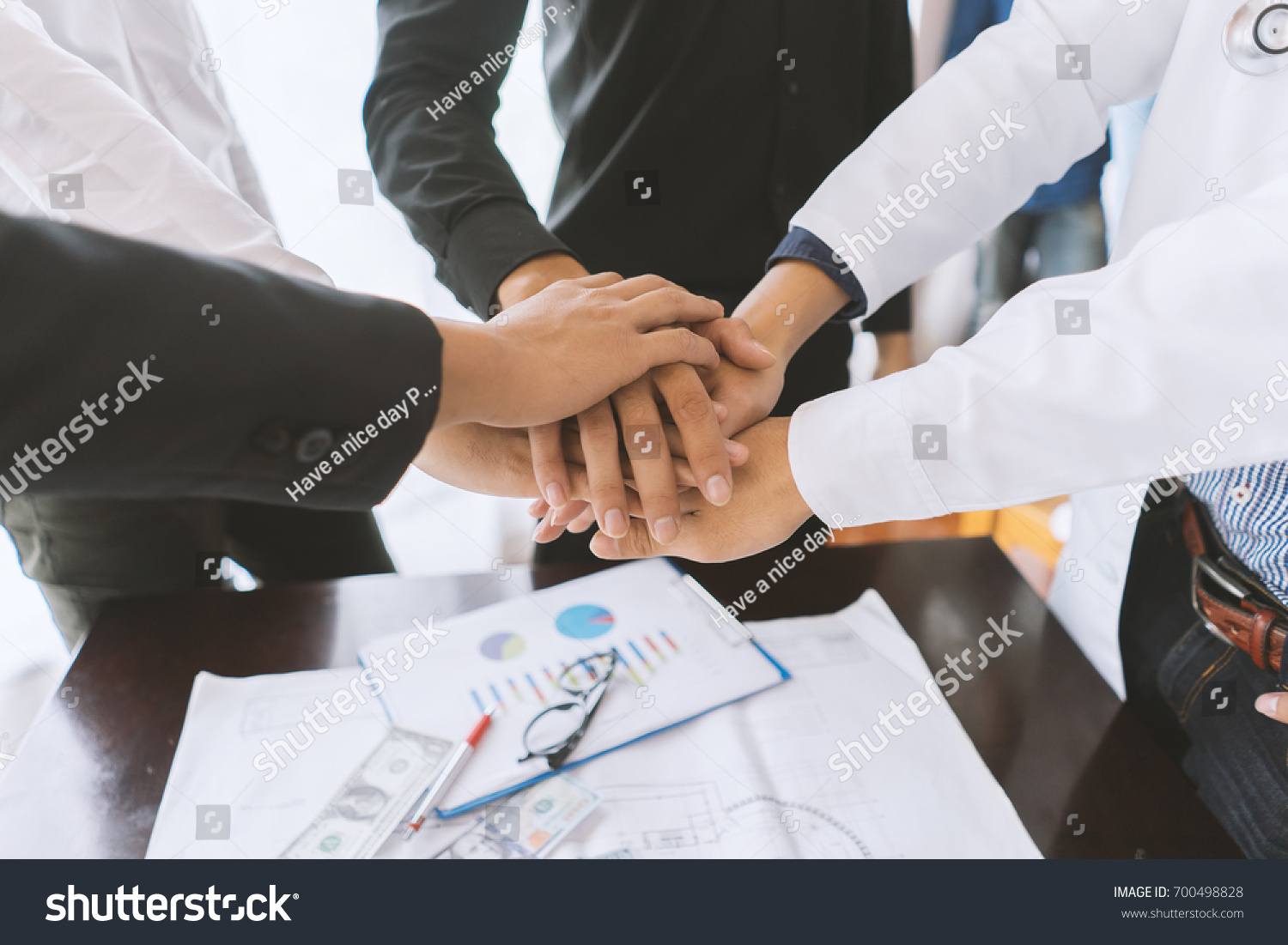 Stock Photo Doctors And Nurses Coordinate Hands Concept Teamwork Happy Doctors Working Together As Team For Jamrai