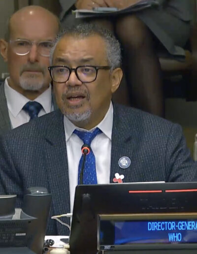 Dr Tedros Adhanom (WHO) in a United Nations meeting